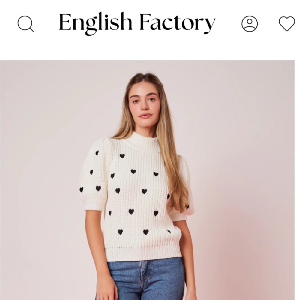 English Factory Ivory Knit with Black Heart Design